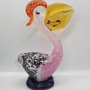 Vintage Murano Hand Blown Art Glass Pelican Bird Multicolo Figurine Paper Weight